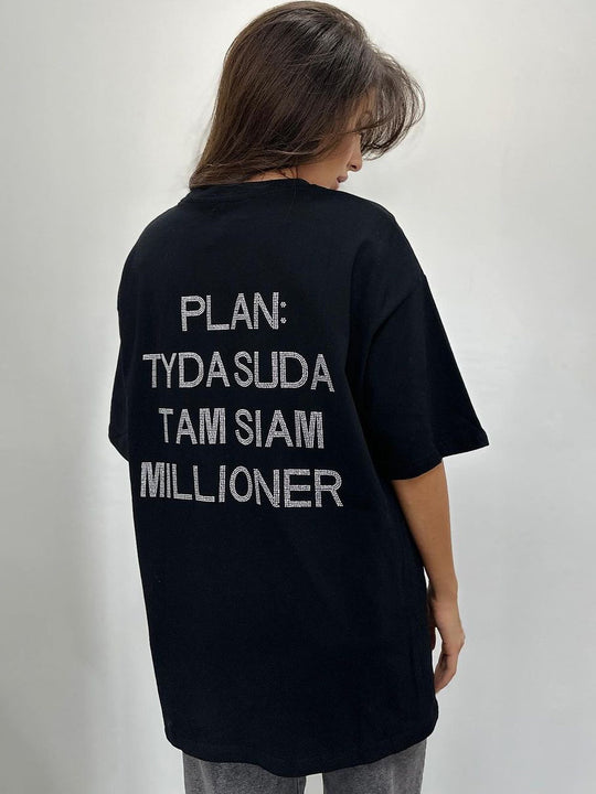 Damen oversized Statement-T-Shirt mit Strassschrift auf dem Rücken Shop Nory