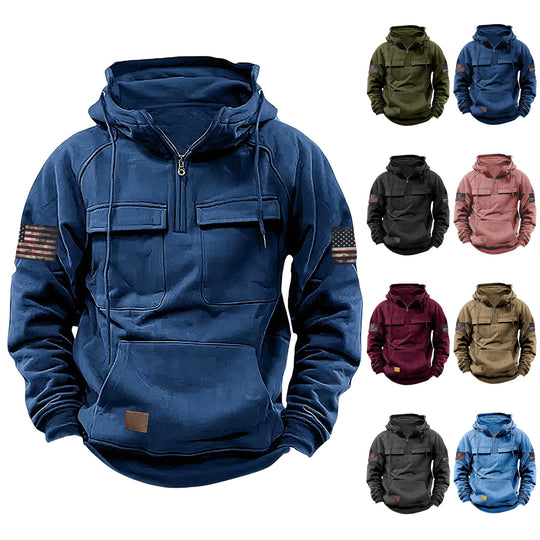 Herren nan Kapuzenpullover mit Halbzip, Cargo-Brusttaschen und Kängurutasche Shop Nory