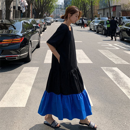 Damen Stufen-Maxi-Kleid mit Volants, Eingrifftaschen und lockerem Schnitt Shop Nory