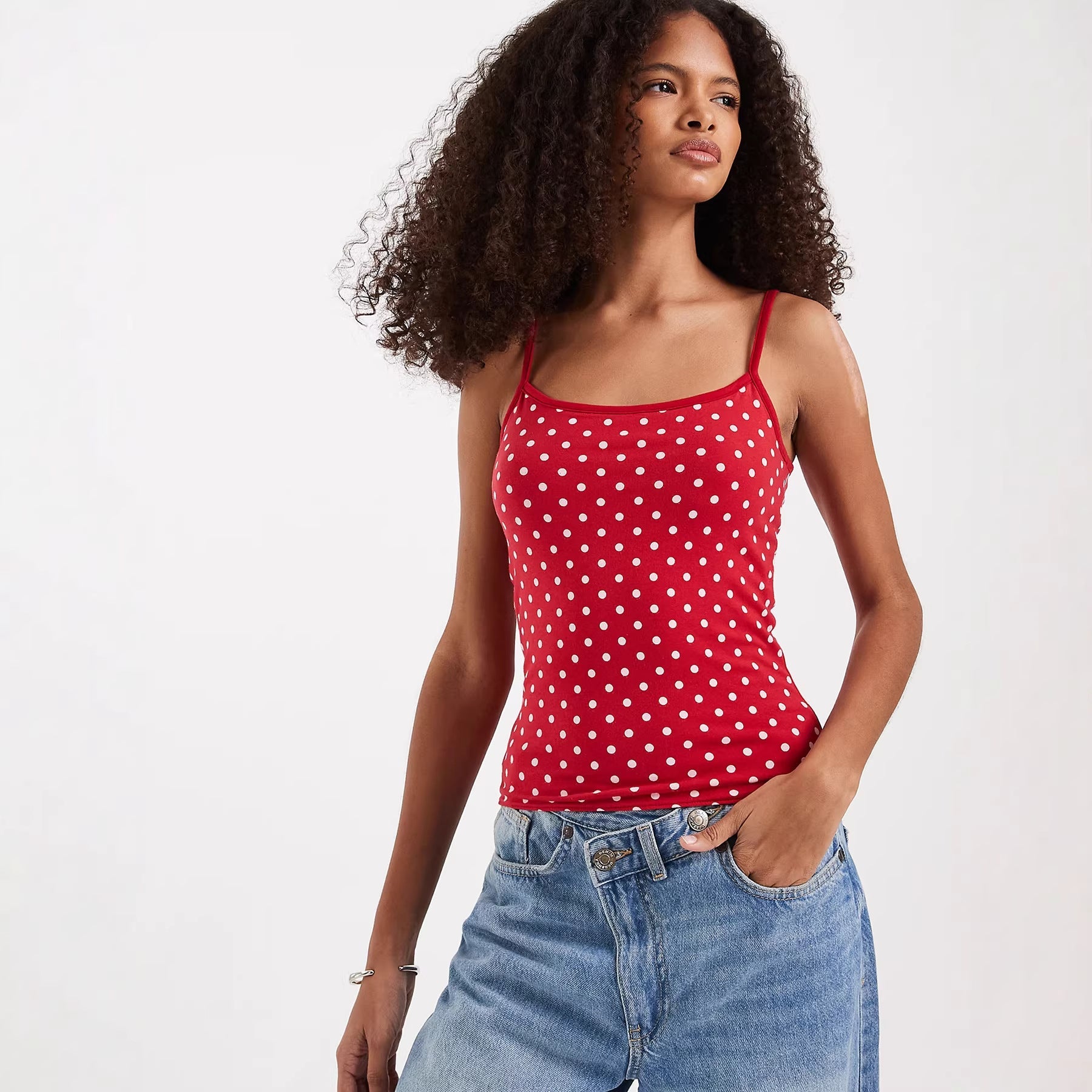 Damen Spaghettiträgertop mit Polka-Dots
