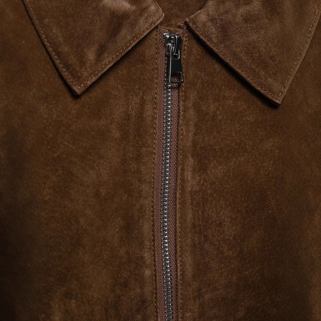 Damen Cropped Velourslederjacke mit Hemdkragen, Reißverschluss und Zipp-Taschen Shop Nory
