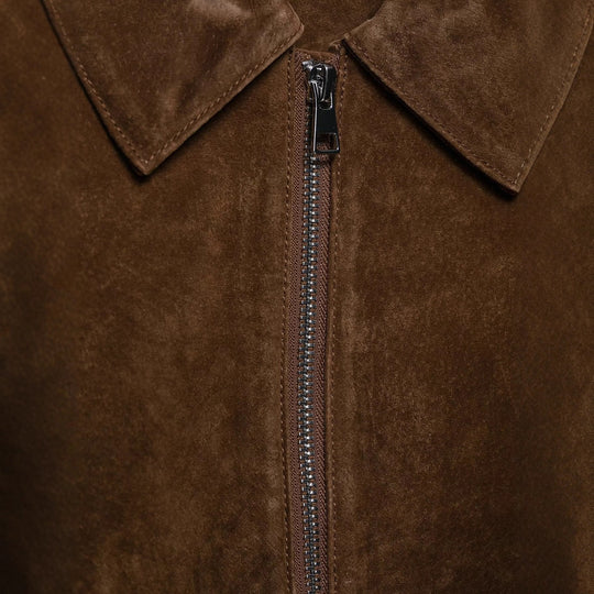 Damen Cropped Velourslederjacke mit Hemdkragen, Reißverschluss und Zipp-Taschen Shop Nory