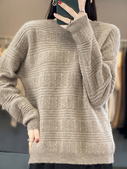 Damen Oversize-Feinstrickpullover mit Strukturblöcken, Mohair‑Look und Rundhalsausschnitt Shop Nory