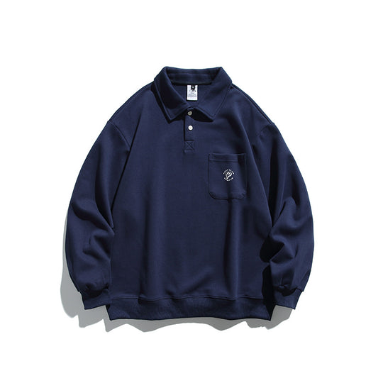Unisex Oversize-Poloshirt-Sweatshirt mit Brusttasche und Rippsaum Shop Nory