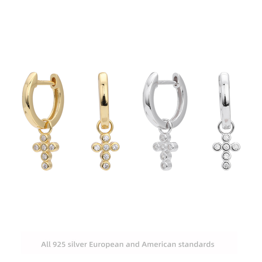 Damen Ohrringe mit funkelndem Kreuzanhänger aus 925 Sterling Silber Shop Nory