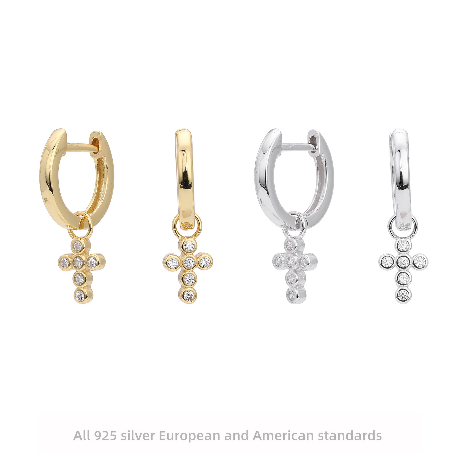 Damen Ohrringe mit funkelndem Kreuzanhänger aus 925 Sterling Silber Shop Nory