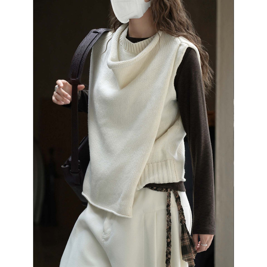 Damen Ärmellose Strick-Weste mit drapiertem Rollkragen und asymmetrischem Saum Shop Nory