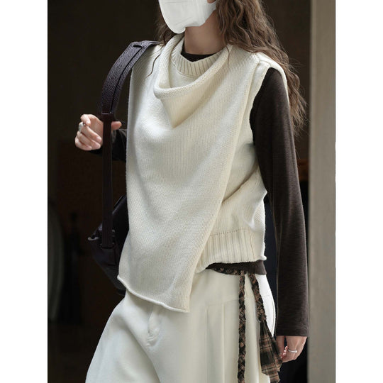 Damen Ärmellose Strick-Weste mit drapiertem Rollkragen und asymmetrischem Saum Shop Nory