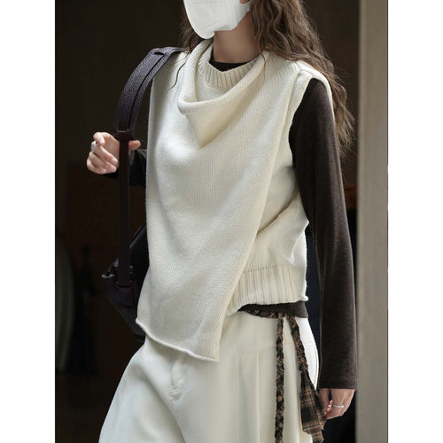 Damen Ärmellose Strick-Weste mit drapiertem Rollkragen und asymmetrischem Saum Shop Nory