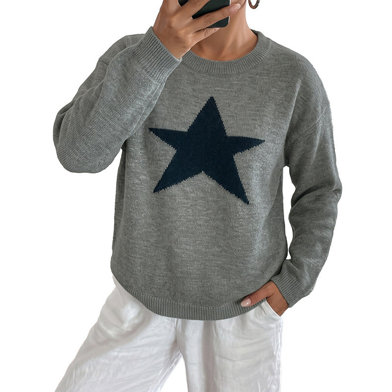 Damen Relaxed-Strickpullover mit Stern-Intarsie, Rundhalsausschnitt & lässigem Sitz Shop Nory