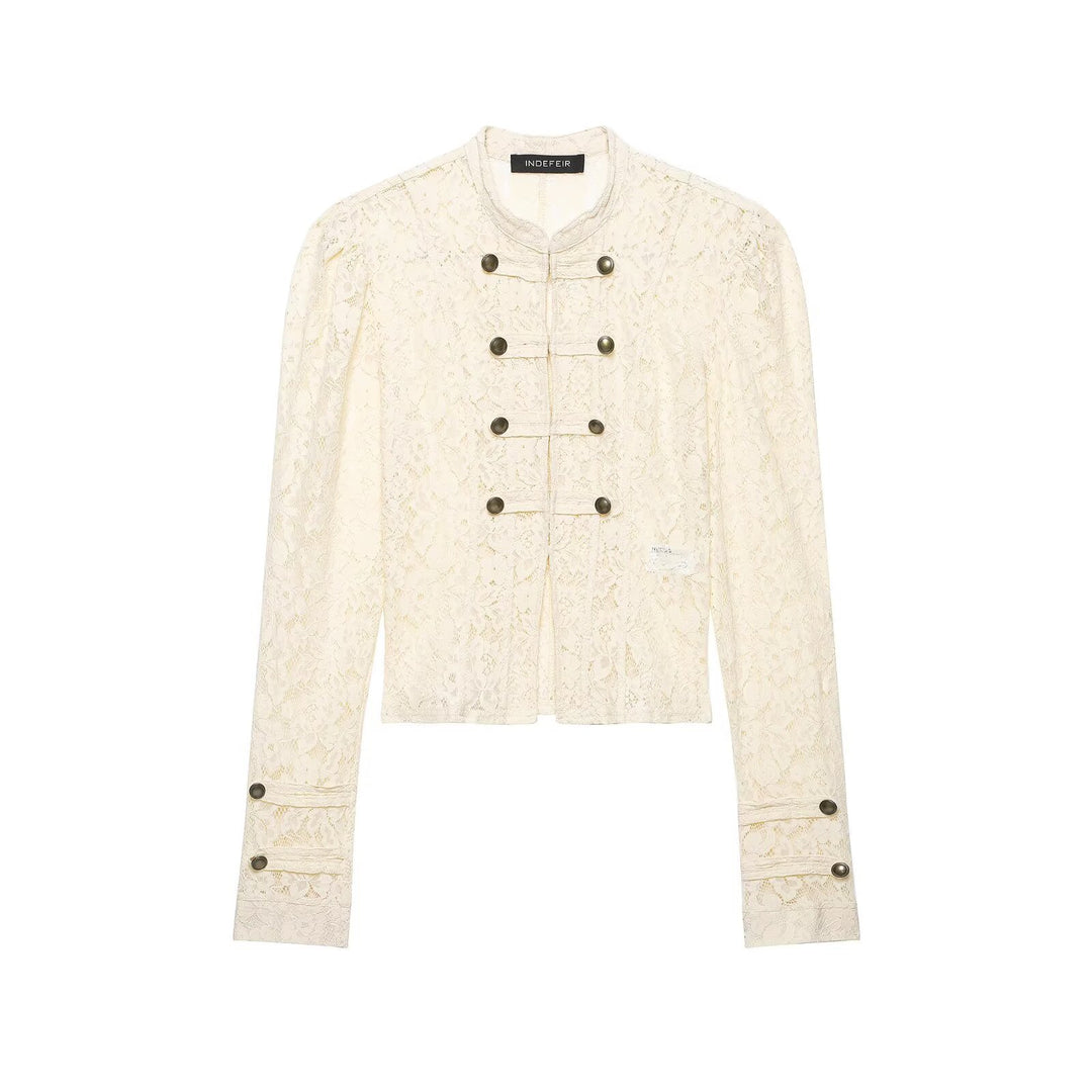 Damen Spitzenjacke mit Mandarinkragen und dekorativen Froschverschlüssen Shop Nory