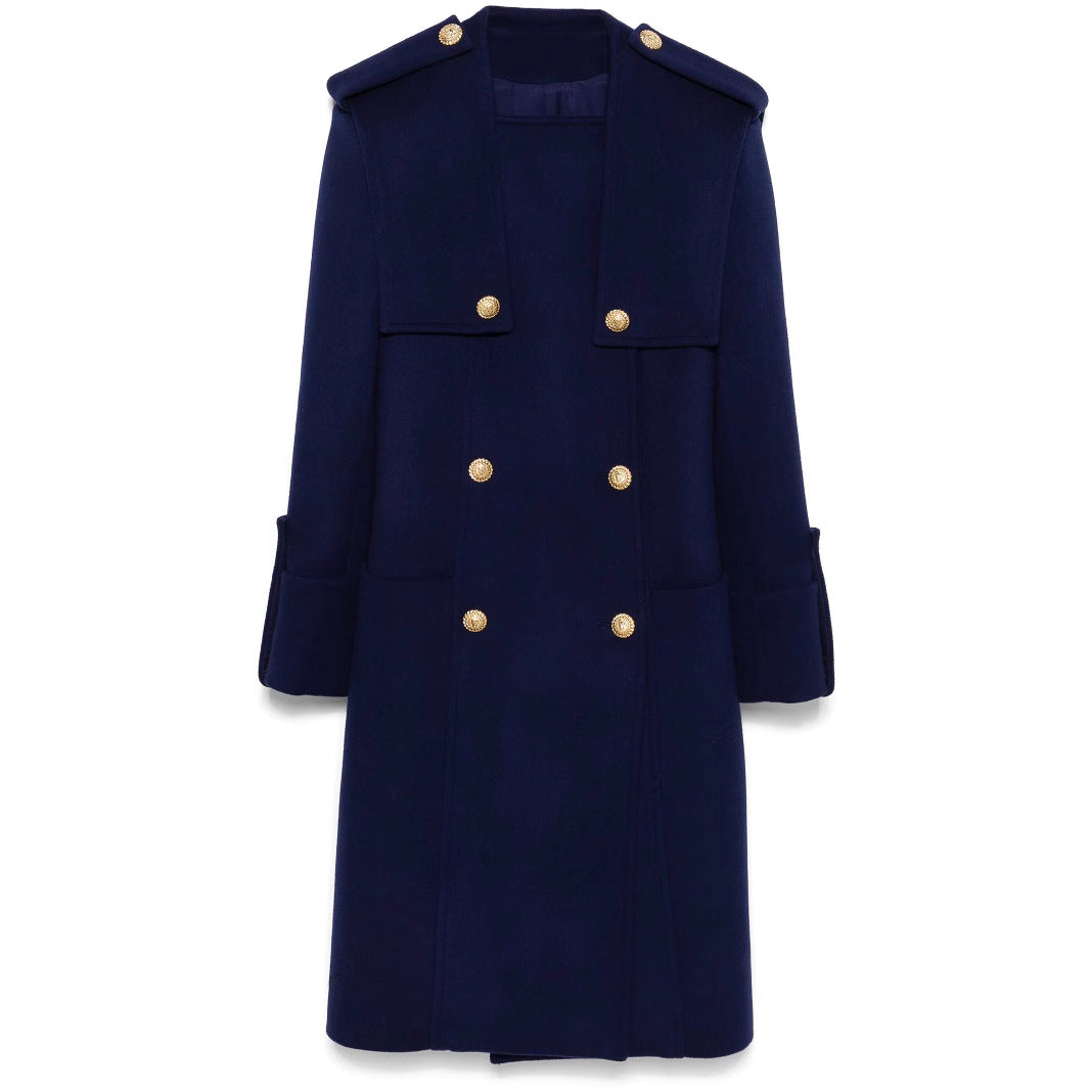 Damen Doppelreihiger Mantel mit Cape‑Einsatz, Epauletten und Zierriegeln Shop Nory