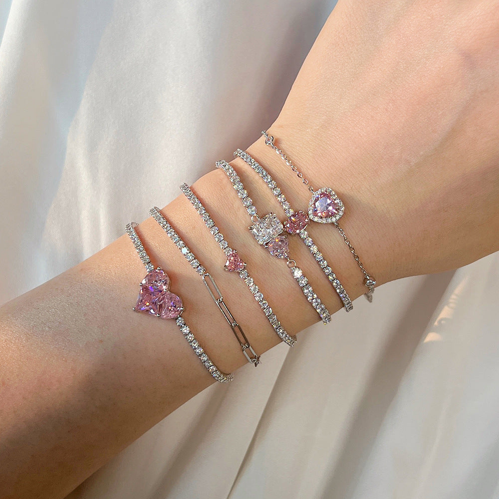 Feines Armband mit Zirkonia-Besatz und Paperclip-Gliedern Aus Sterlingsilber Verstellbar