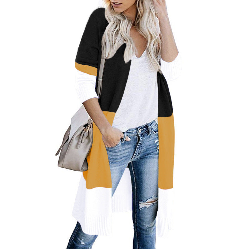 Damen Longline-Cardigan mit Colorblock-Design, offener Front und Rippsaum Shop Nory