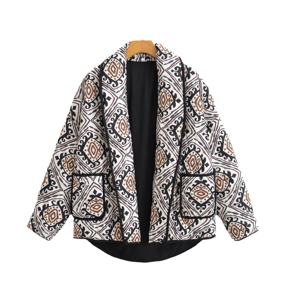 Damen Stepp-Kimono-Jacke mit Taillengürtel und Ethno-Muster