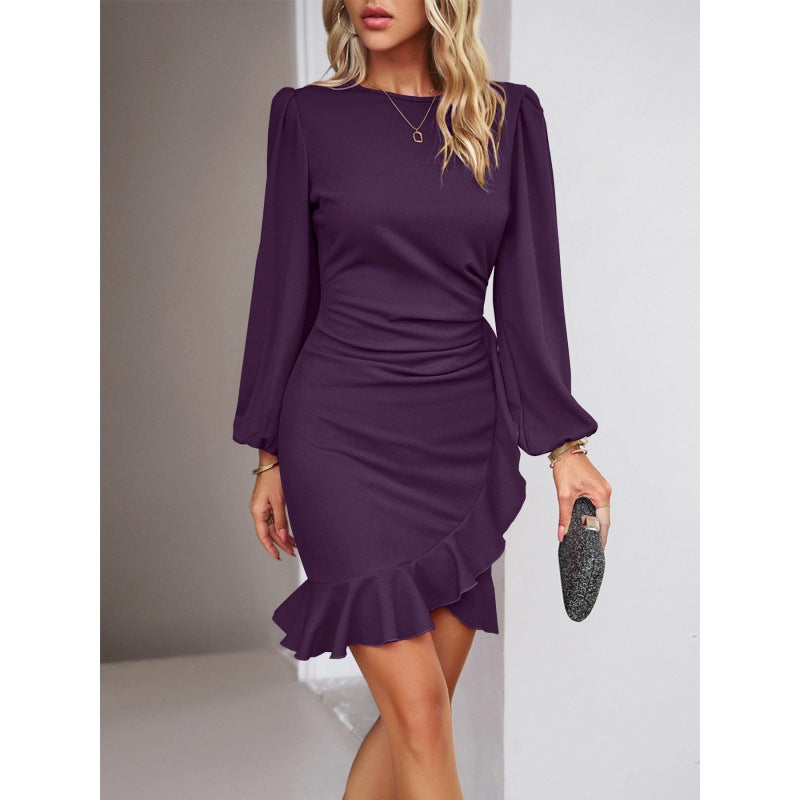 Damen elegantes und figurbetontes Cocktailkleid mit Puffärmeln