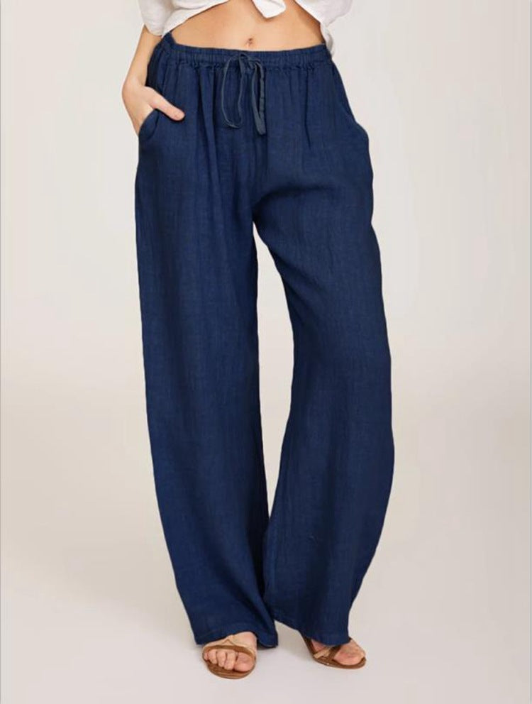 Damen luftige Palazzo-Hose mit Tunnelzugbund, elastischem Taillenabschluss und seitlichen Eingrifftaschen Shop Nory