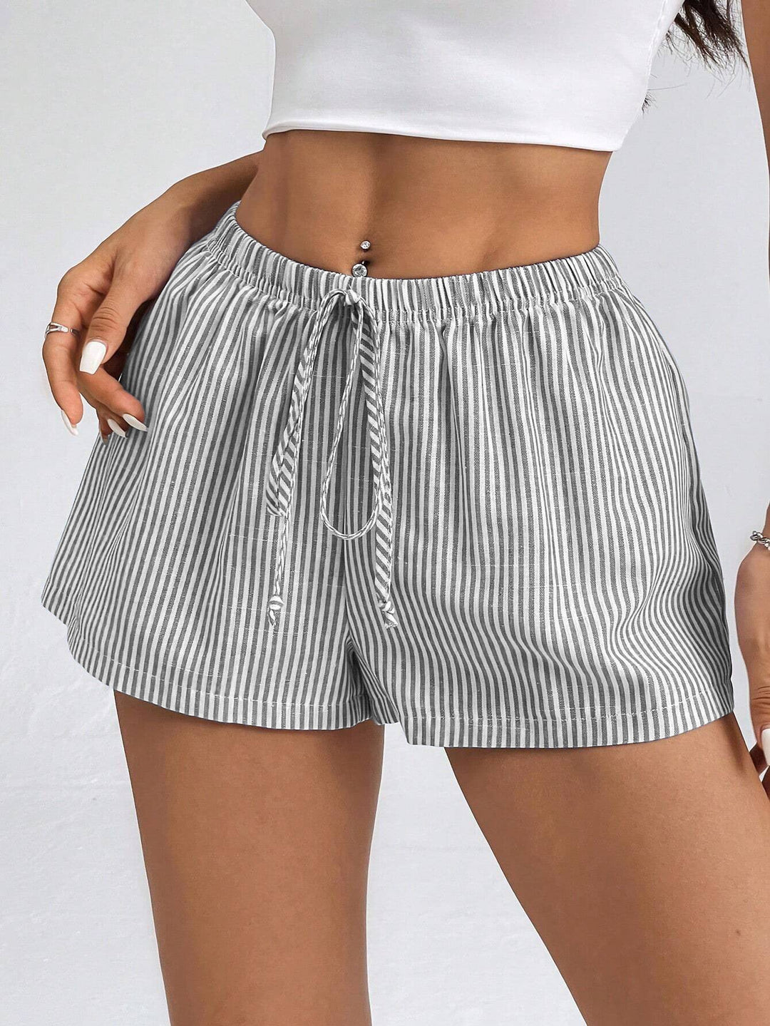 Damen gestreifte Freizeithose mit verstellbarem Kordelzug