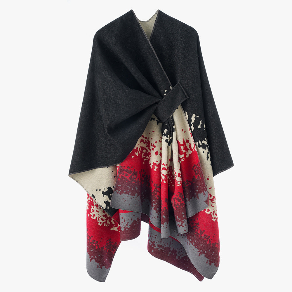 Damen Cape-Poncho mit integrierter Bindeschlaufe und zweilagigem Jacquardfall Shop Nory
