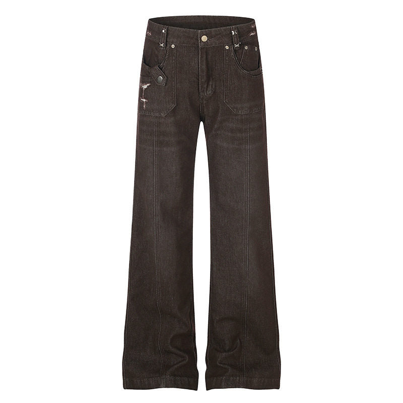 Damen Weite High‑Waist Denimhose mit geradem Bein und Utility‑Pattentaschen Shop Nory