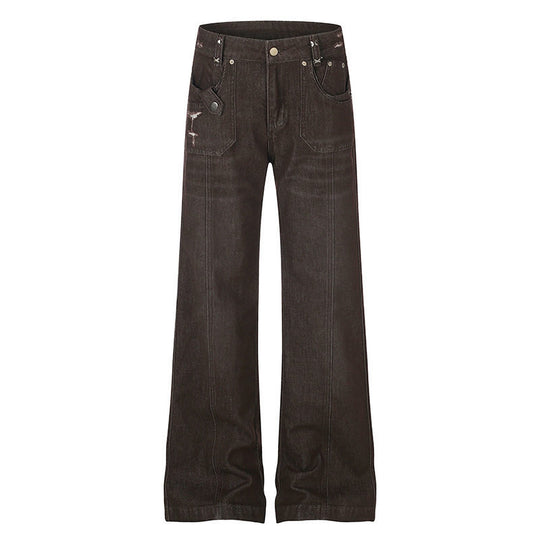Damen Weite High‑Waist Denimhose mit geradem Bein und Utility‑Pattentaschen Shop Nory