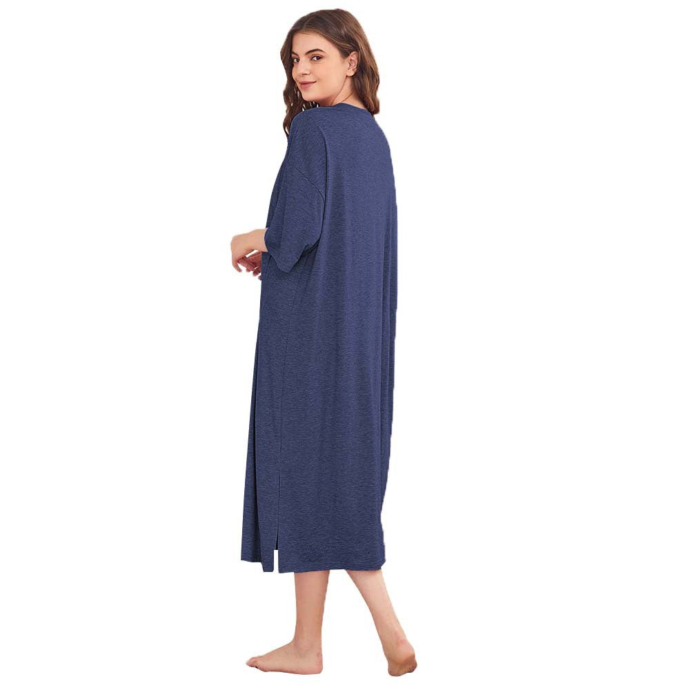 Damen legeres Oversize-Nachthemd mit Brusttasche und seitlichen Schlitzen Shop Nory