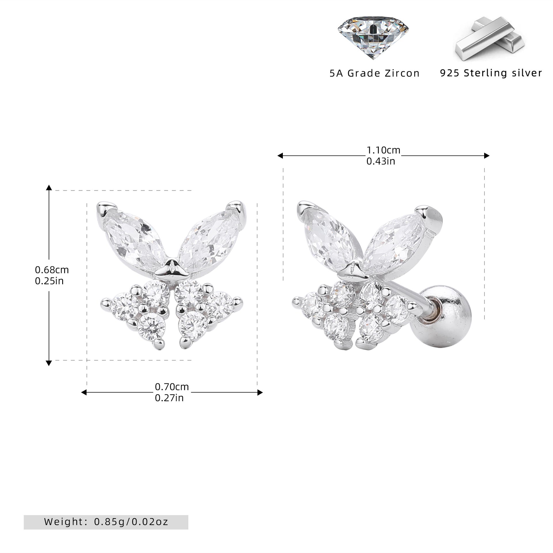 Damen Ohrstecker mit luxuriösem Zirkon-Halbmotiv aus hochwertigem 925 Sterling Silber Shop Nory
