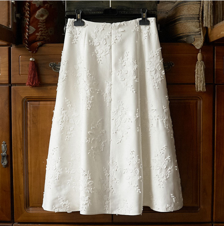 Damen Eleganter Maxirock mit floralem Relief Shop Nory