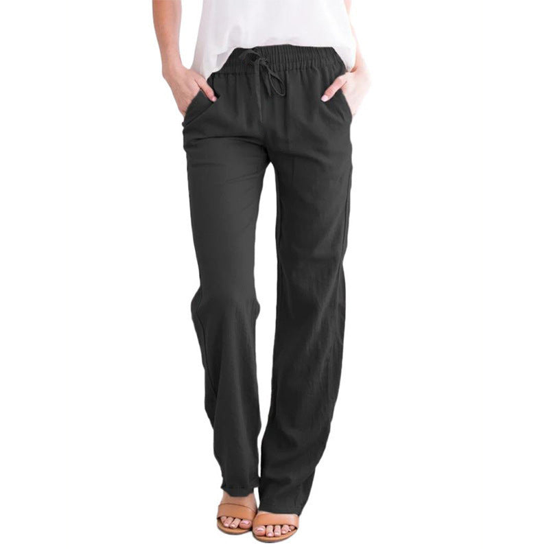 Damen Leichte Leinenoptik Palazzo-Hose mit Gummibund, Tunnelzug und Eingrifftaschen Shop Nory