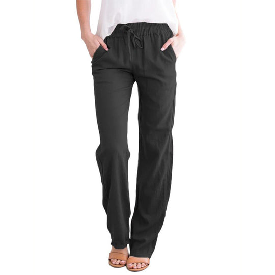 Damen Leichte Leinenoptik Palazzo-Hose mit Gummibund, Tunnelzug und Eingrifftaschen Shop Nory