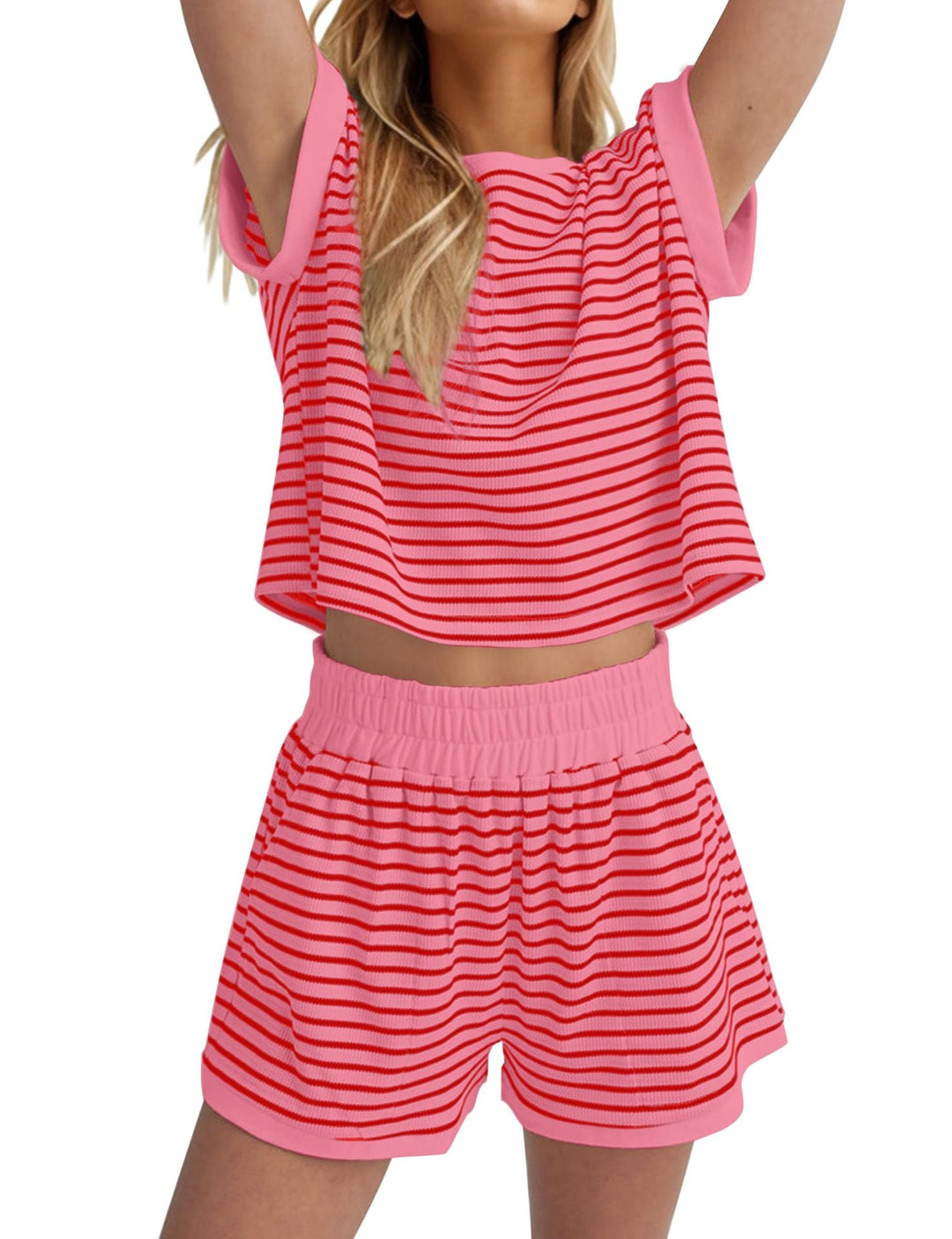 Damen Lässiges gestreiftes Set aus lockerer Oberteil und Shorts