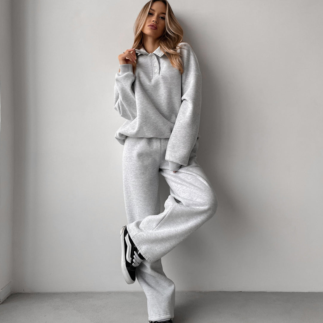 Damen Polo-Sweatshirt und Relax-Fit Jogginghose Set aus French Terry Shop Nory