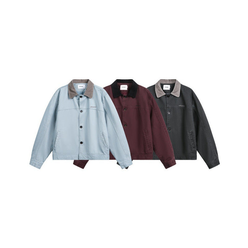 Herren Boxy-Canvas-Jacke mit Cordkragen und verdeckter Knopfleiste Shop Nory