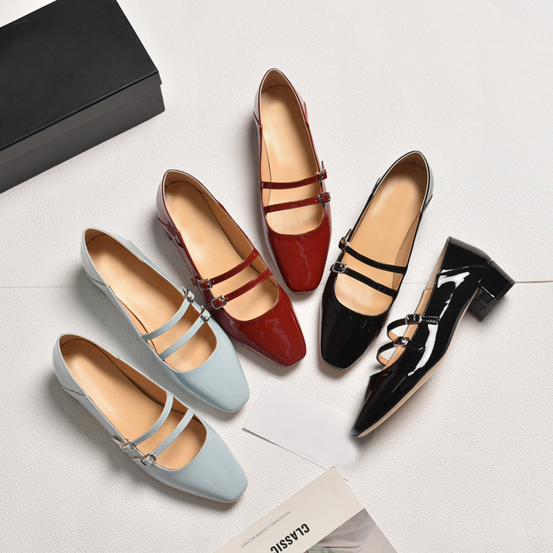 Damen Elegante Ballerinas mit schickem Riemchenverschluss und komfortablem Blockabsatz