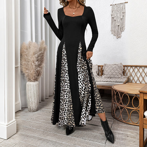 Damen Maxikleid mit eingesetzten Animal-Print-Panels und quadratischem Ausschnitt Shop Nory