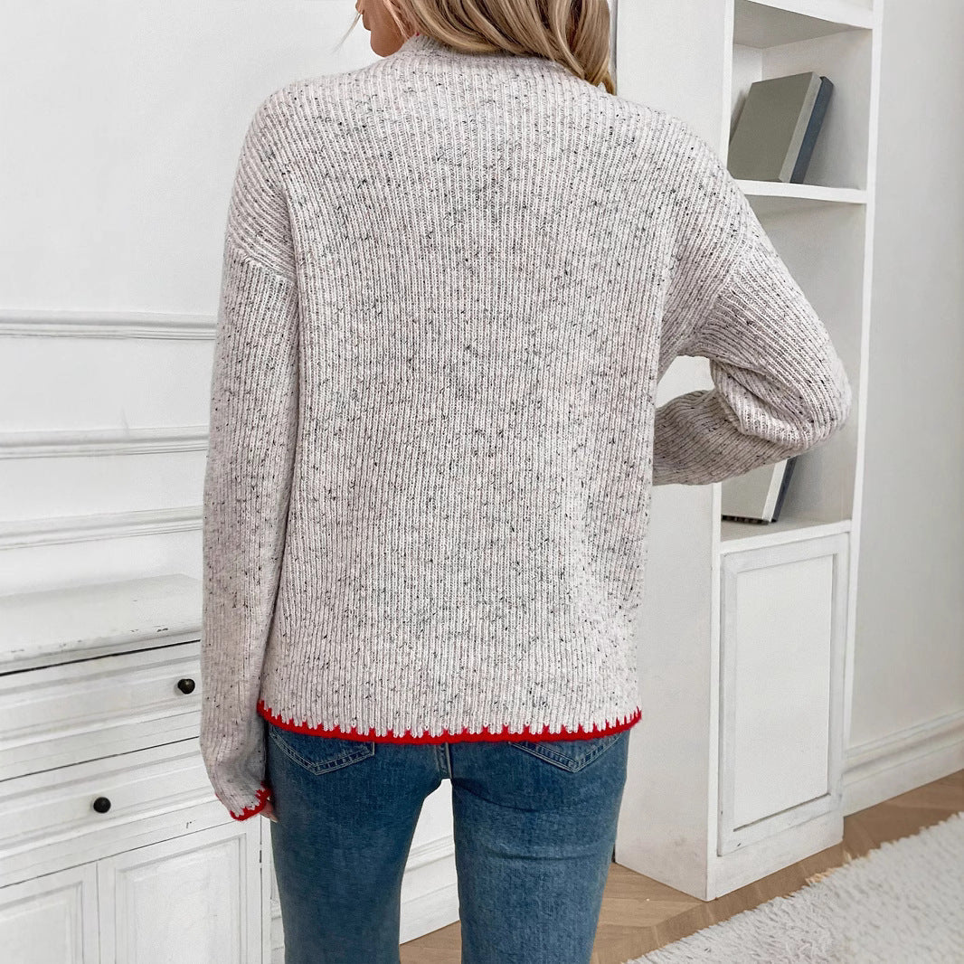 Damen Gerippter Feinstrick-Pullover mit Herz‑Applikation und kontrastierter Saumkante Shop Nory