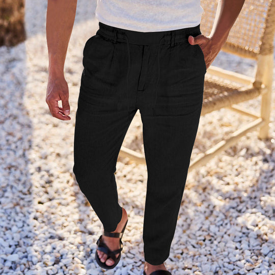 Herren Freizeit-Chino im Leinenlook mit elastischem Bund und schmaler Knöchelpassform Shop Nory