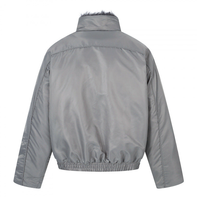 Herren Kurzjacke im Retro-Pufferstil mit hochschließendem Kunstfellkragen und dekorativer Wellensteppung Shop Nory