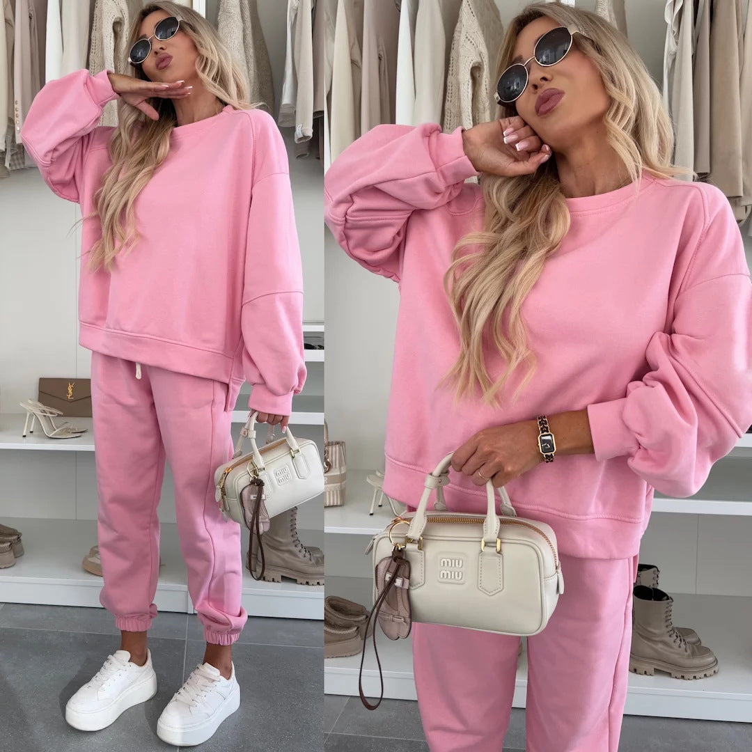 Damen Oversized Loungewear-Set aus weich angerautem Sweat mit Kordelzug-Jogginghose und relaxed Pullover Shop Nory