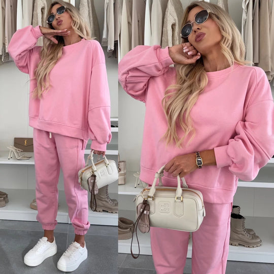 Damen Oversized Loungewear-Set aus weich angerautem Sweat mit Kordelzug-Jogginghose und relaxed Pullover Shop Nory