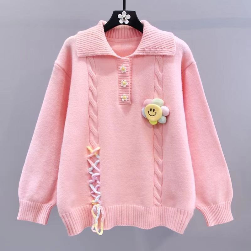 Damen Modischer Pullover mit Blumenapplikationen und Kabelmuster Shop Nory