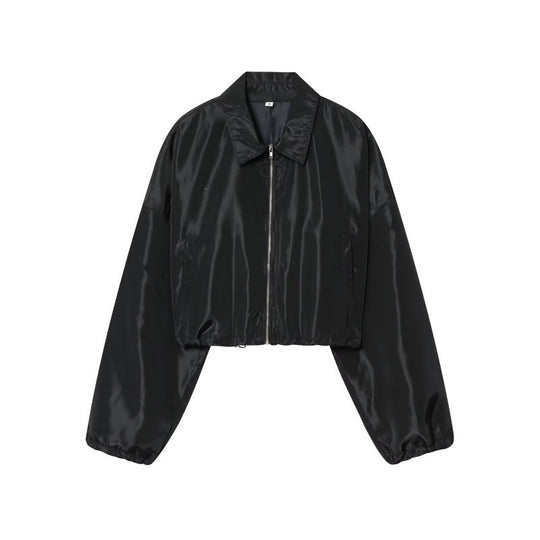Damen Cropped Bomberjacke aus Satinoptik mit Reißverschluss und elastischem Saum Shop Nory
