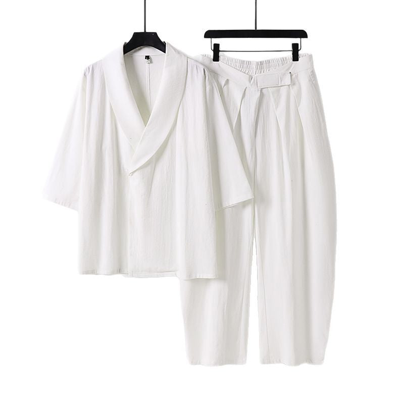Damen Zweiteiliges Kimono-Loungewear-Set mit Schalkragen Kurzarm-Oberteil und hochtaillierter Plissee-Hose Shop Nory