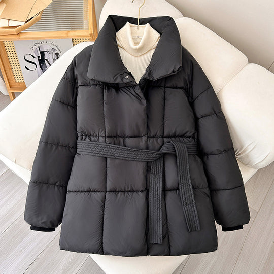 Damen nan gesteppte Winterjacke mit Taillengürtel, Stehkragen und Rippbündchen Shop Nory