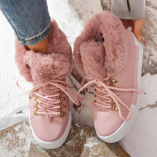 Damen Winterliche Sneaker-Stiefelette mit Kunstfellkragen und Plateau Shop Nory