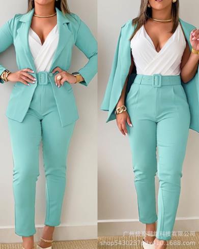 Damen Tailoring-Set mit Animal-Print-Revers, tailliertem Gürtelblazer und High‑Waist-Slimhose Shop Nory