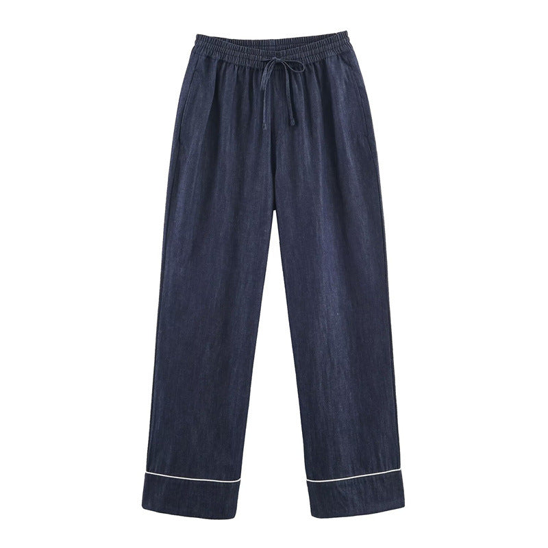 Damen Lockere weite Denim-Hose mit elastischem Bund und Kordelzug Shop Nory