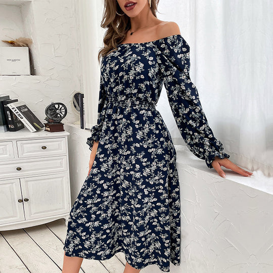 Damen Schulterfreies Midikleid mit elastischem Taillenbündchen und floralem Alloverprint Shop Nory
