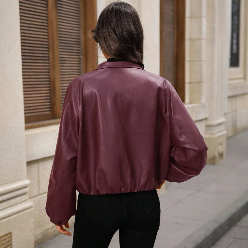 Damen Trendige cropped Kunstlederjacke