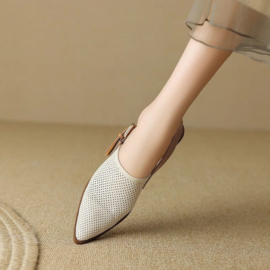 Damen Spitz zulaufende Slipper mit Fersenriemen, perforiertem Obermaterial und bequemem Blockabsatz Shop Nory